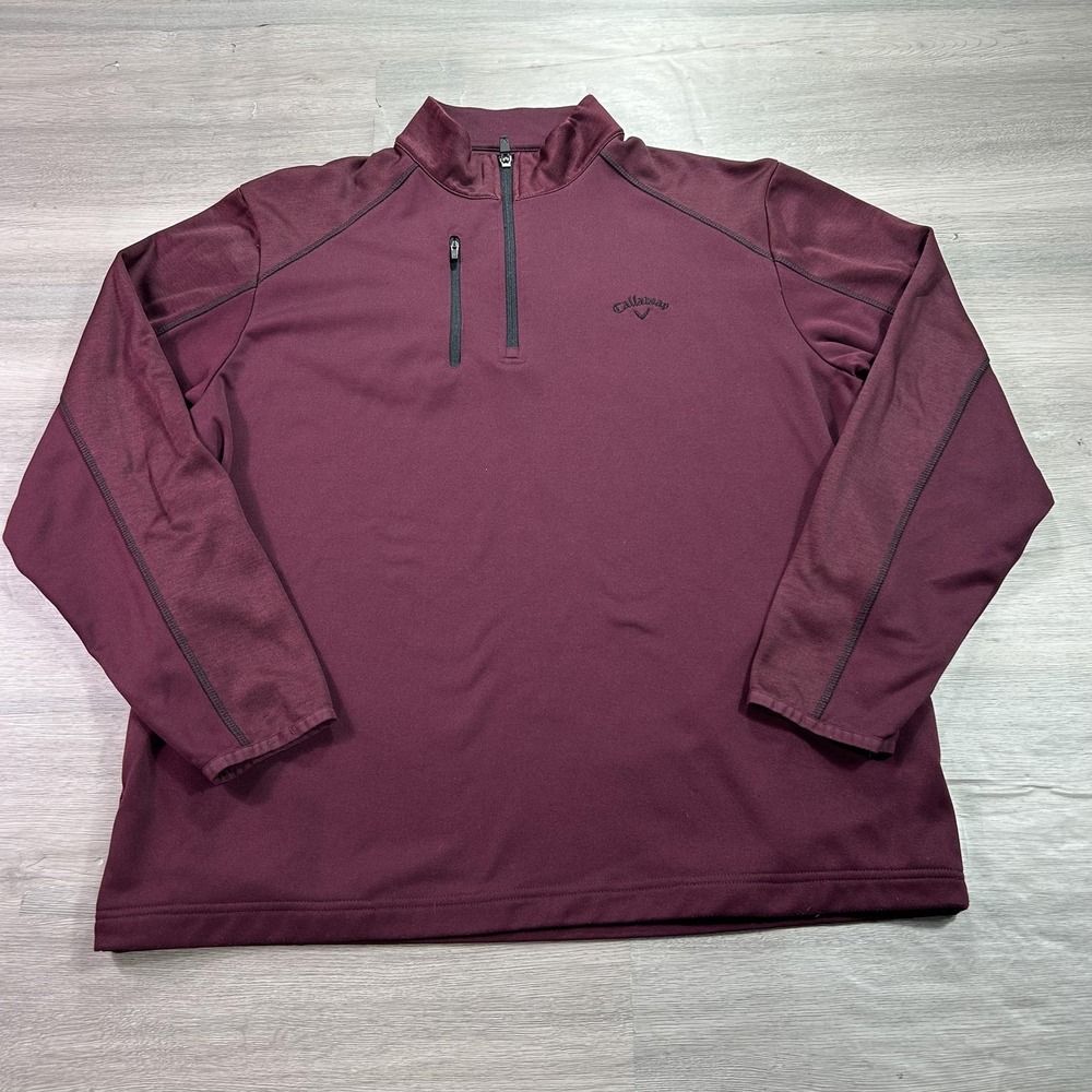 Callaway Sweater Mens Large Burgundy Quarter Zip Pullover Golf 100% Polyester